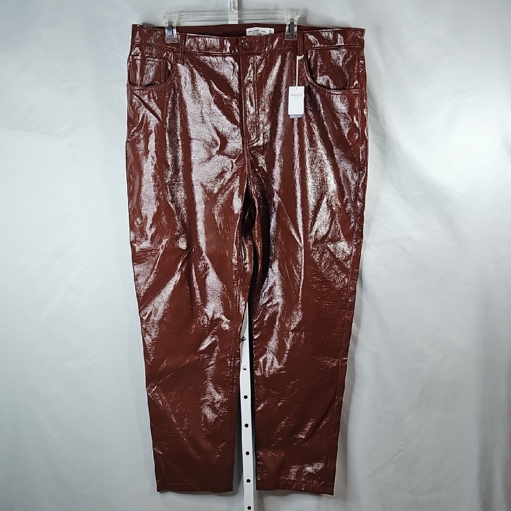 Abercrombie & Fitch Brown Vegan Leather 90's Straight High Rise Pants Size 35/20
